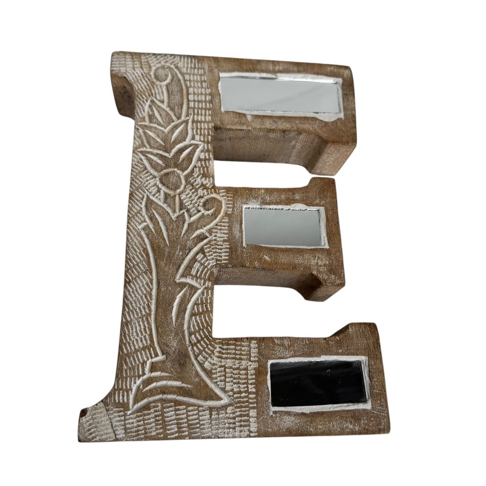 Hand Carved Wood Letter E Wall Decor with Mirrors‎ Bohemian Home AccentE72Q